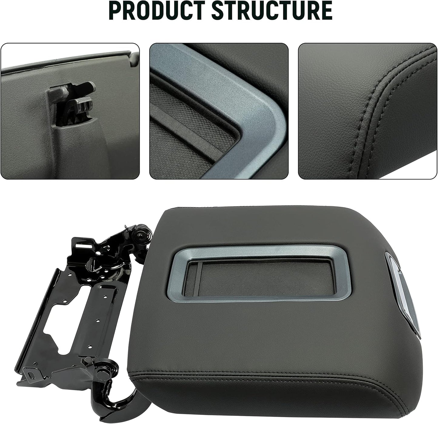 Center Console Armrest Lid Compatible with 2014-2018 Chevrolet Silverado/GMC Sierra, 2015-2020 Tahoe Yukon Suburban Replace for 0227083AA L0227083AA w/Steel Bracket Black Artificial Leather LYCP-014