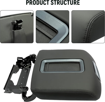 Center Console Armrest Lid Compatible with 2014-2018 Chevrolet Silverado/GMC Sierra, 2015-2020 Tahoe Yukon Suburban Replace for 0227083AA L0227083AA w/Steel Bracket Black Artificial Leather LYCP-014