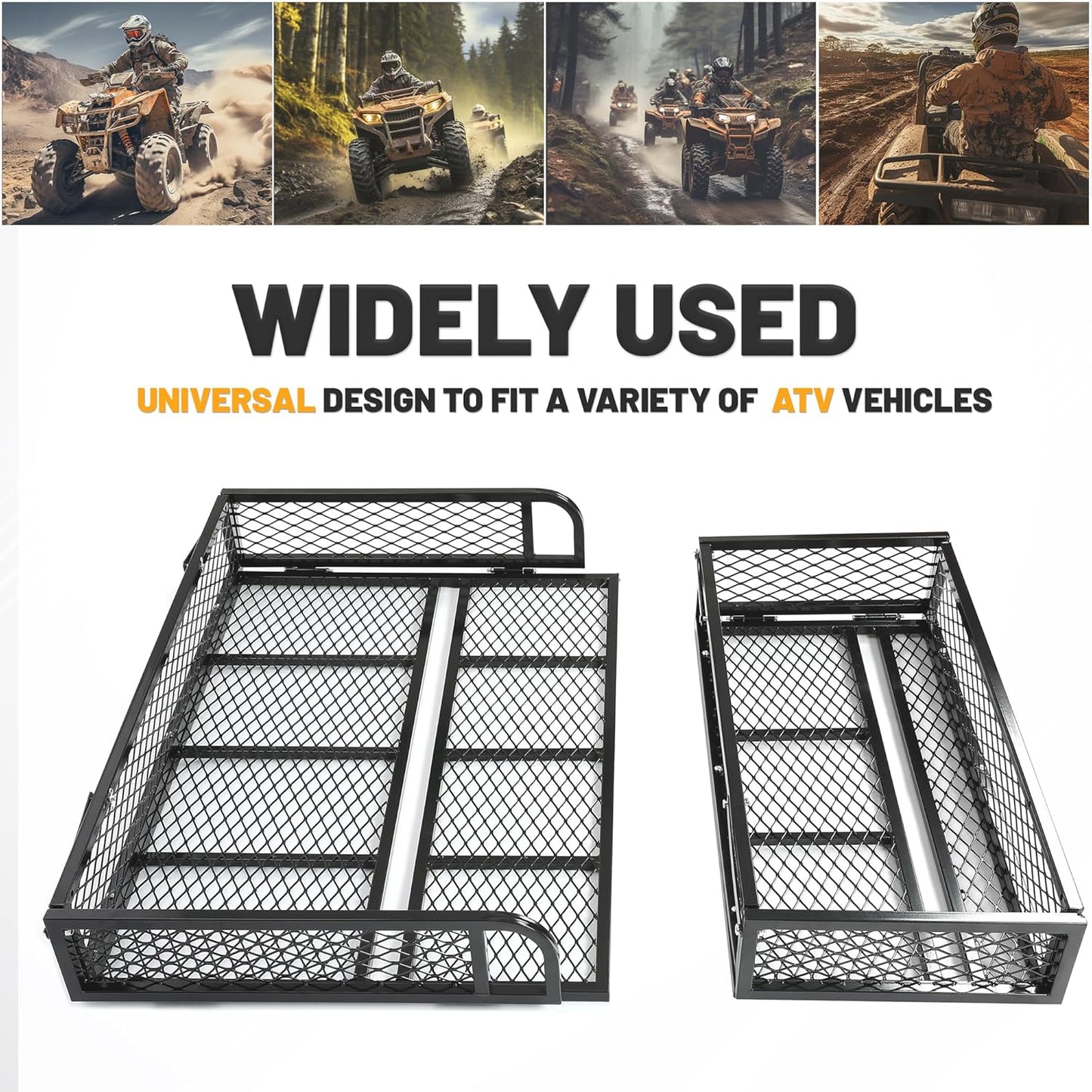 ATV Front+Rear Cargo Basket Universal Front+Rear Luggage Carrier Mesh Rack Black Steel LYMM-089S-1