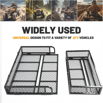ATV Front+Rear Cargo Basket Universal Front+Rear Luggage Carrier Mesh Rack Black Steel LYMM-089S-1