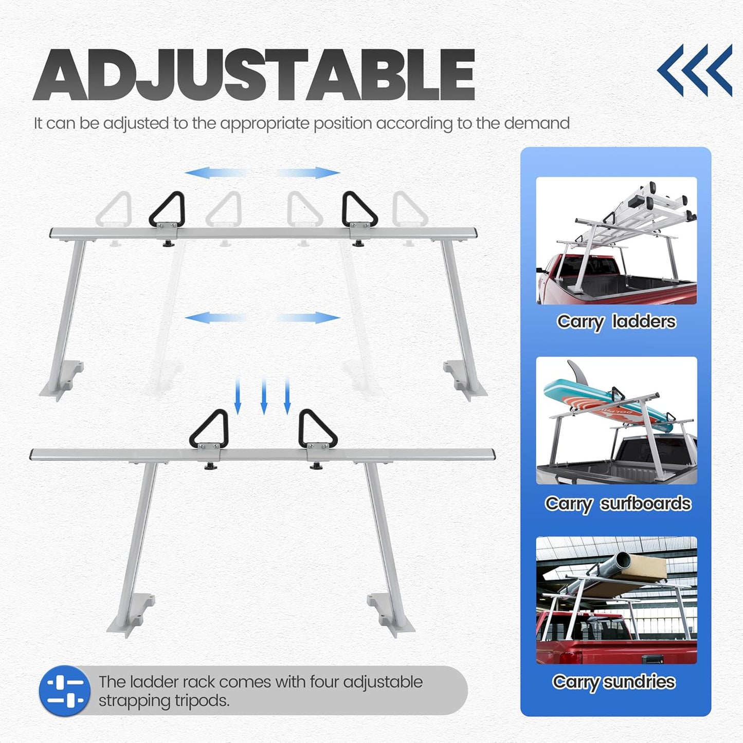 Adjustable Truck Ladder Rack Compatible with Most Full Size and Compact Trucks Contractor Pipe Lumber Rack (No Drilling Required) 1,000lbs Weight Capacity Silvery LYAM-791