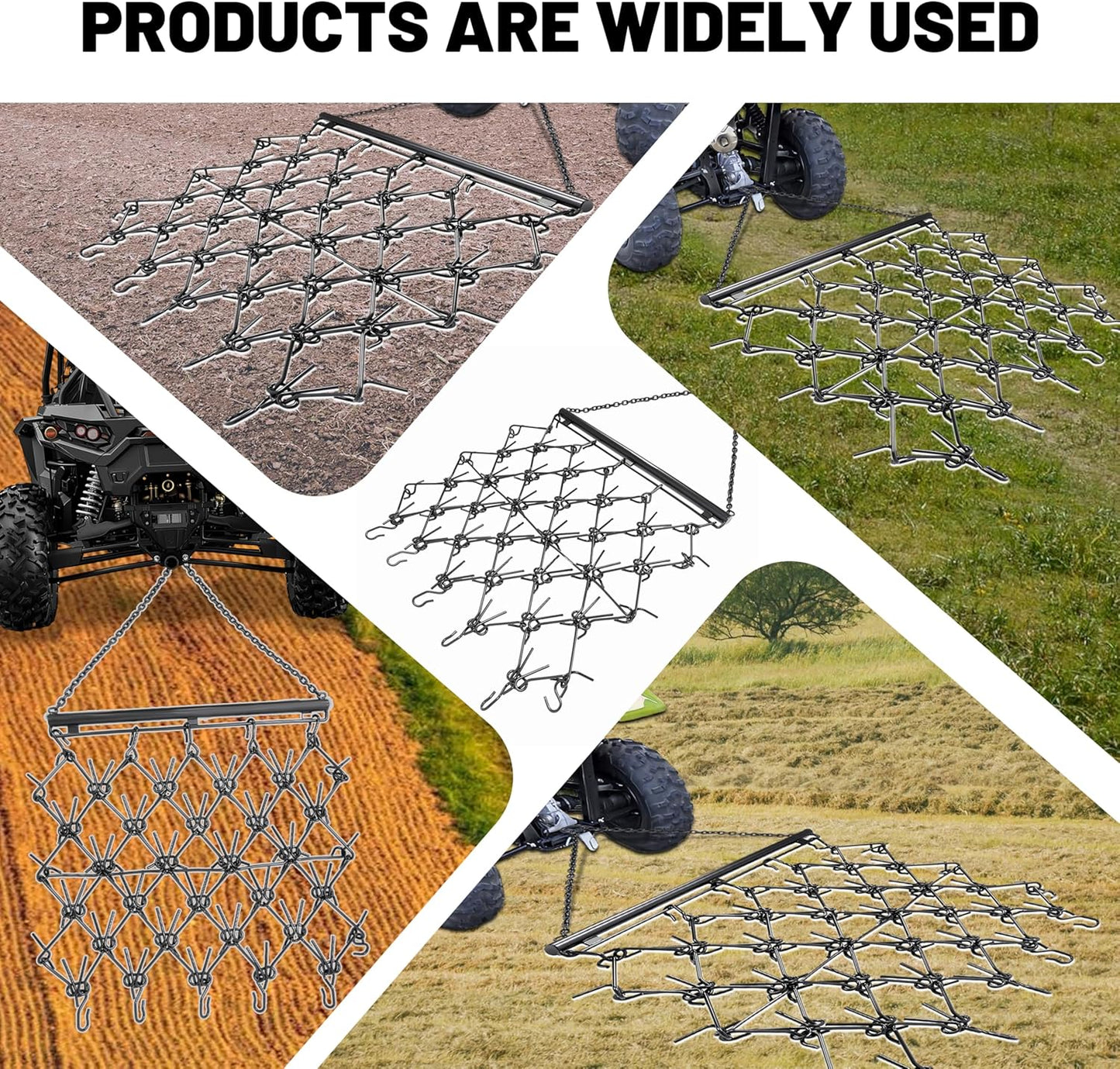 4' x 4' Heavy Duty Chain Drag Harrow 3/8inches Tines Compatible with Tractors ATV UTV Lawn Tractor Attachments for Leveling, Grading, Breaking up Soil, Garden Towing, Field, Yard, Farm LYOM-237
