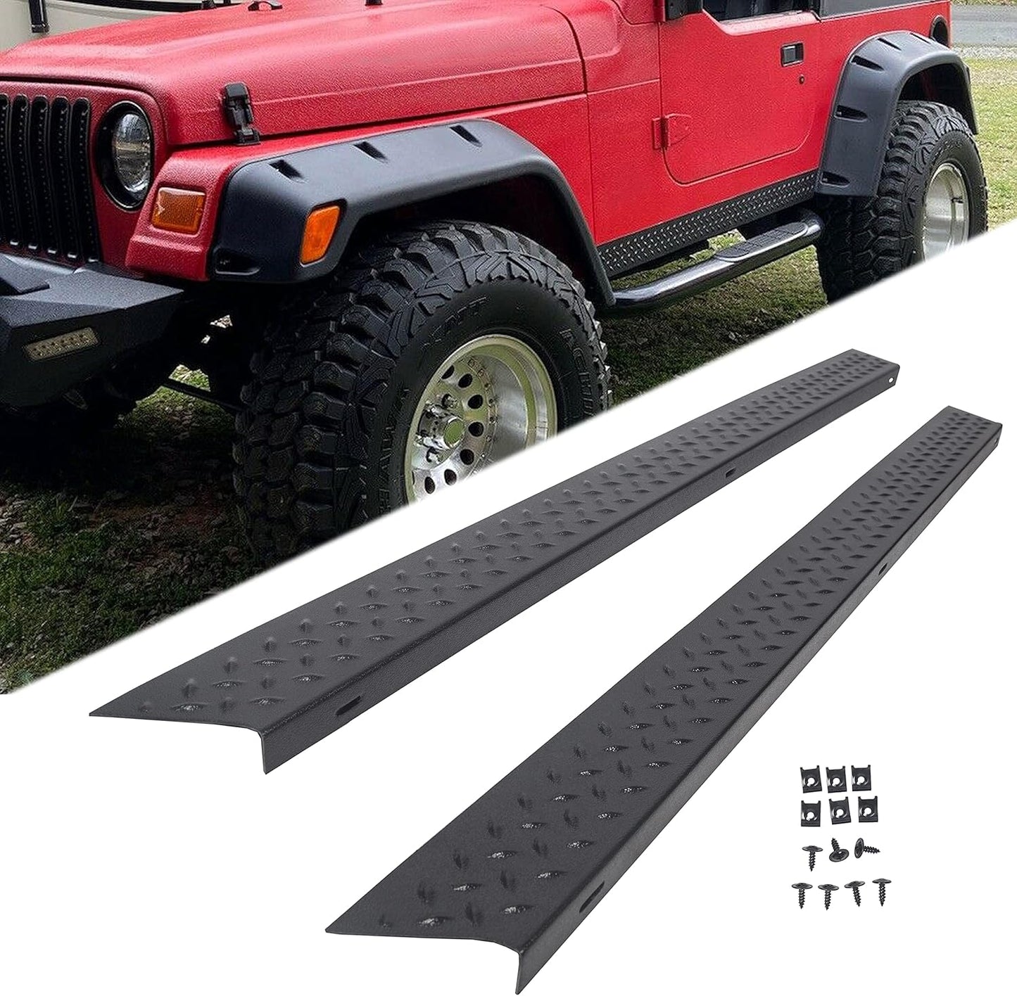 Side Body Armor Rocker Panel Compatible with 1997-2006 Jeep TJ Wrangler Diamond Plate Kit Replacement for 11650.05 LYAP-362