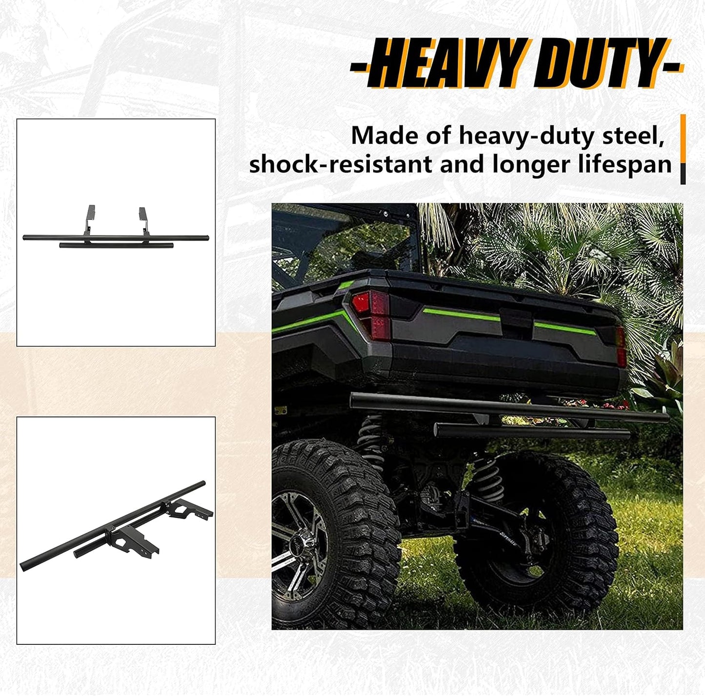 Rear Bumper Guard Compatible with 2018-2025 Polaris Ranger 1000 XP/North Star Edition Double-Tube Rear Bumper Brush Guard Wrinkle LYPS-021S