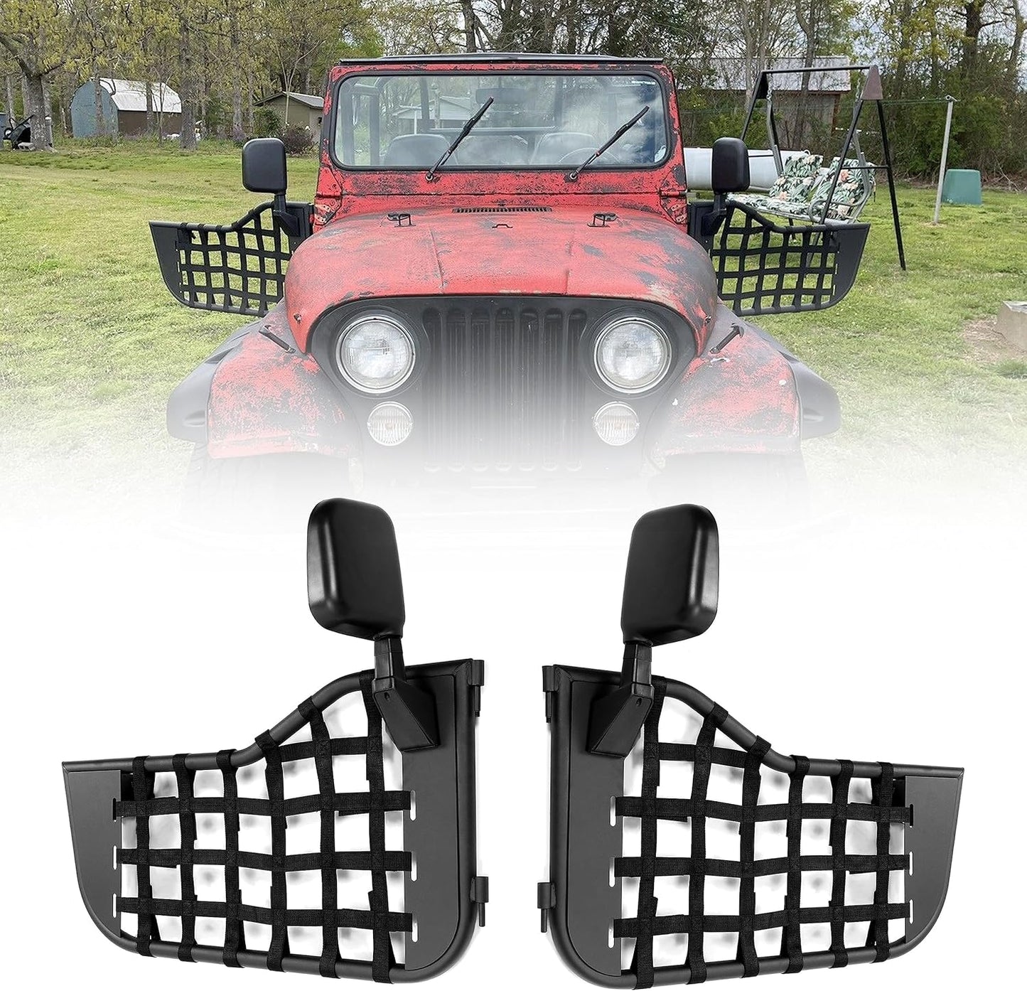 PAIR(2 Doors) Steel Tubular Door with Side Mirror Fits for Jeep Wrangler CJ7/YJ 1976-1995 LYAM-159T