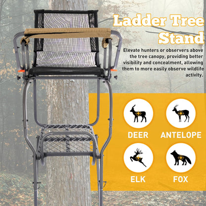 Ladder Tree Stand with Mesh Seat, 15.5' Climbing Equipment Accessories for Deer Hunting, Adjustable Shooting Rail, 300 LBS LYOM-099