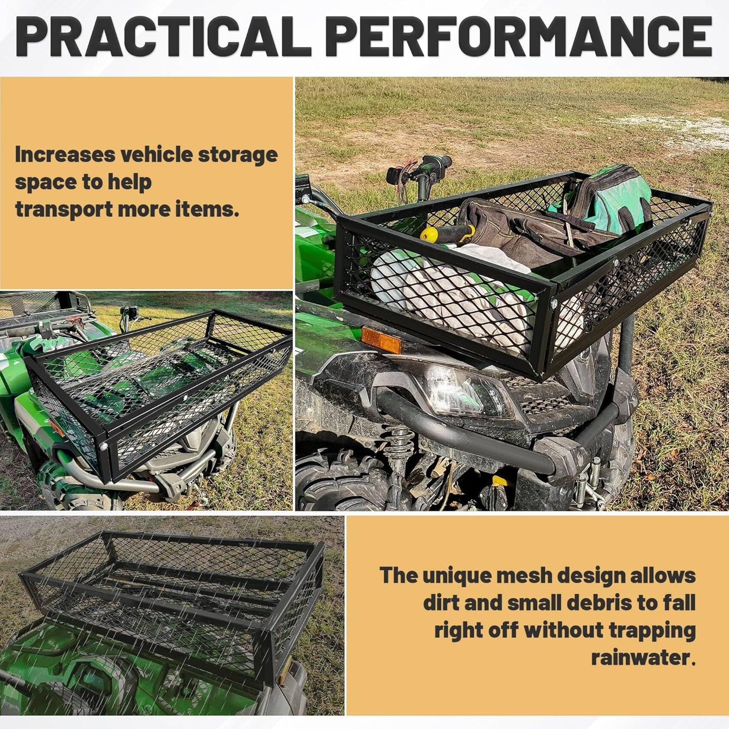 ATV Front+Rear Cargo Basket Universal Front+Rear Luggage Carrier Mesh Rack Black Steel LYMM-089S-1