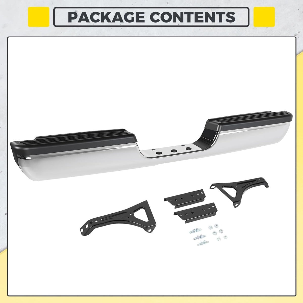 Rear Bumper Assembly Compatible with 1994-2002 Dodge Ram 1500 2500 3500 Fleetside/Styleside W/Step Pads Silvery+Black Steel+Plastic Powder Coated+Chrome Heavy Duty CH1102328