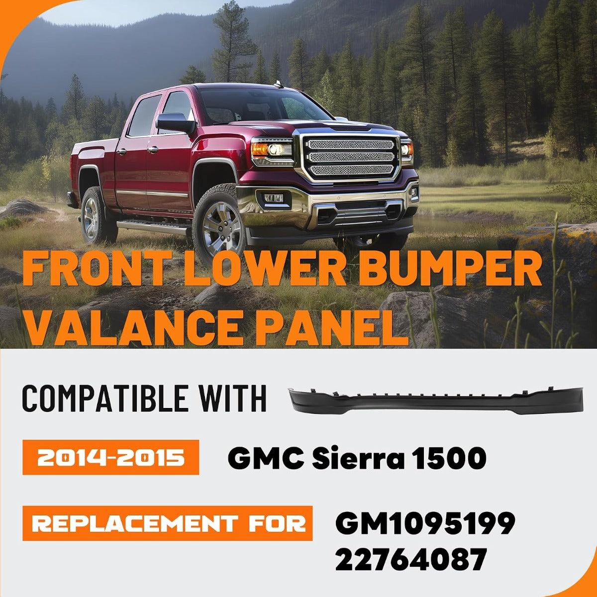 Front Lower Bumper Valance Panel Compatible with 2014-2015 GMC Sierra 1500 Replacement for GM1095199 22764087 Air Dam Deflector Valance Plastic