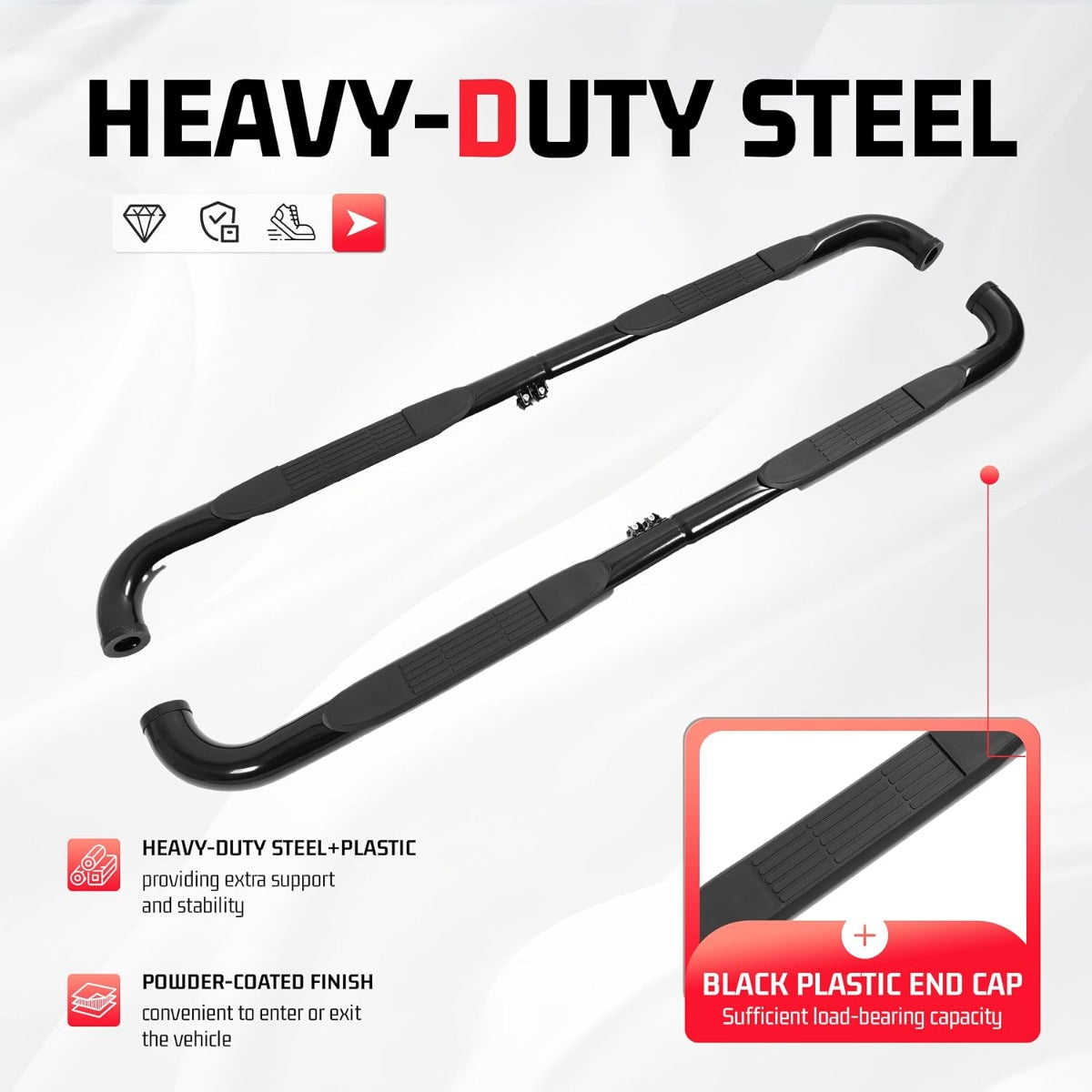 ALMULOO Pair Side Steps Compatible with 2004-2012 Chevy Chevrolet Colorado & GMC Canyon Crew Cab Running Boards Step Bars Steel+Plastic Powder Coated Black Left + Right Side
