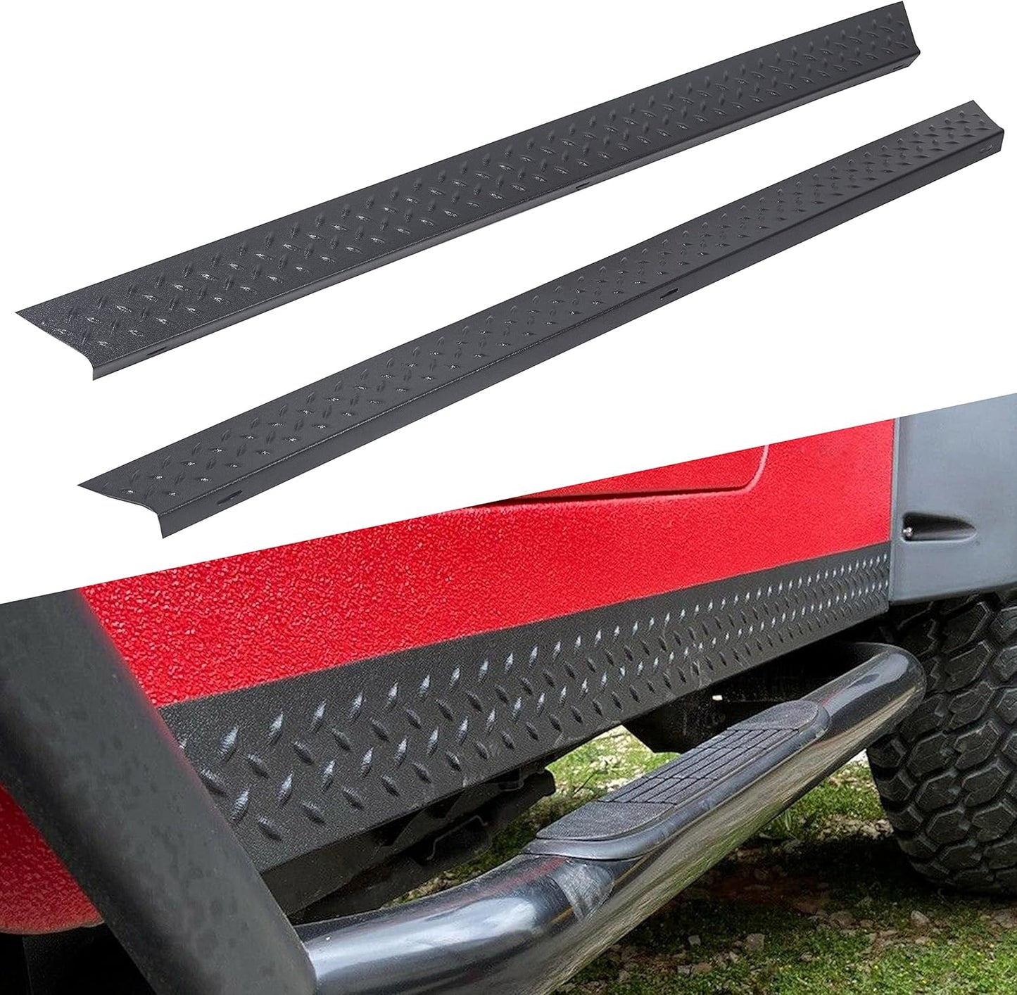 Side Body Armor Rocker Panel Compatible with 1997-2006 Jeep TJ Wrangler Diamond Plate Kit Replacement for 11650.05 LYAP-362