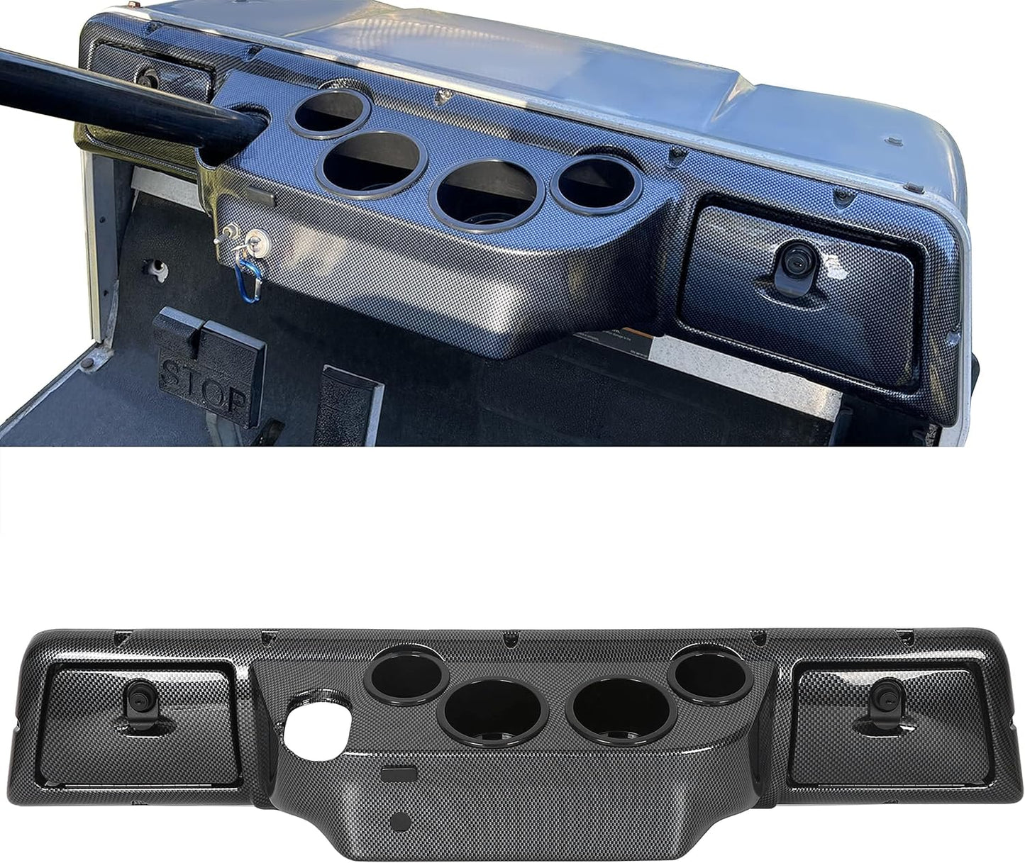 Dash Board Cover Assembly Compatible with 1982-Up Club Car DS Golf Cart Carbon Fiber Style Glove Boxes 4 Cup Holders (DS Models ONLY) LYMP-057