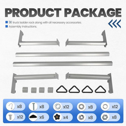 Adjustable Truck Ladder Rack Compatible with Most Full Size and Compact Trucks Contractor Pipe Lumber Rack (No Drilling Required) 1,000lbs Weight Capacity Silvery LYAM-791