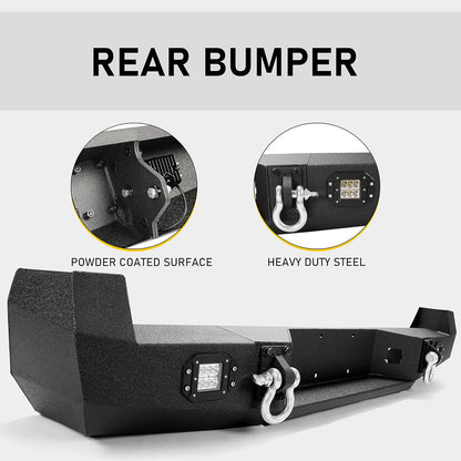 Rear Bumper Compatible with 2005-2015 Toyota Tacoma w/ 18W Led Lights License Plate D-Rings Step Bumper Steel Powder Coated Black LYAM-032SA+LYAM-032SB