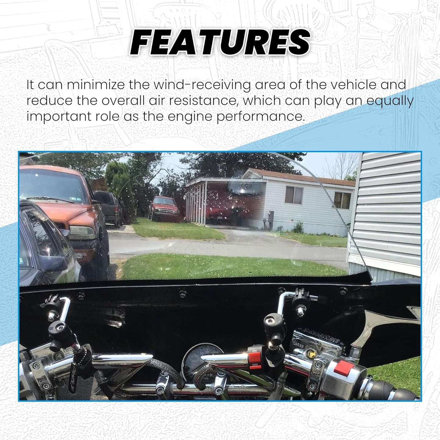 Universal Motorcycle Cruiser Front Outer Fairing Batwing w/Clear Windshield 37inches Wide x 24inches Tall Bat Wing Transparent Black ABS Plastic Durable WSD-07