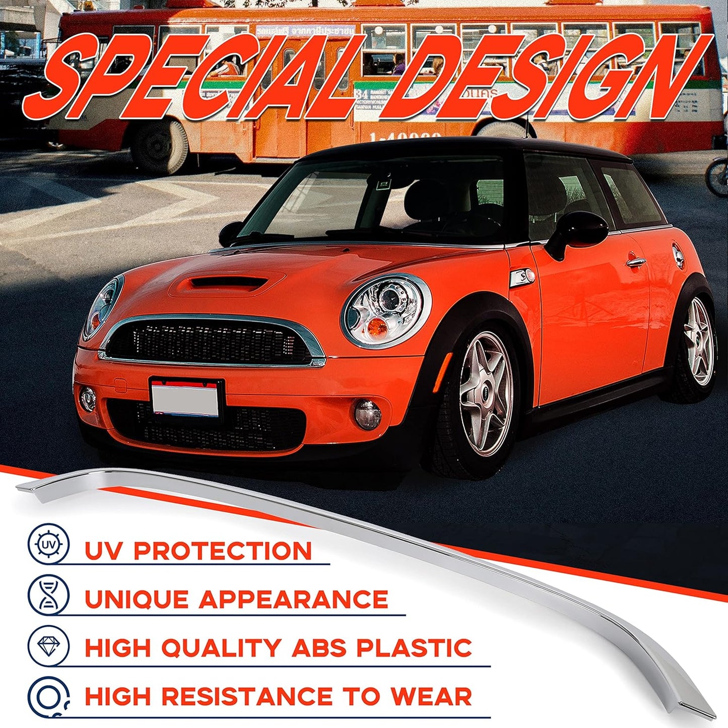 Chrome Grille Hood Molding Trim Compatible with 2007-2015 Mini Cooper R55 R56 R58 R59 Replacement for 51132751040 MC1235100 Front Grill Hood Trim Moulding LYAP-474S