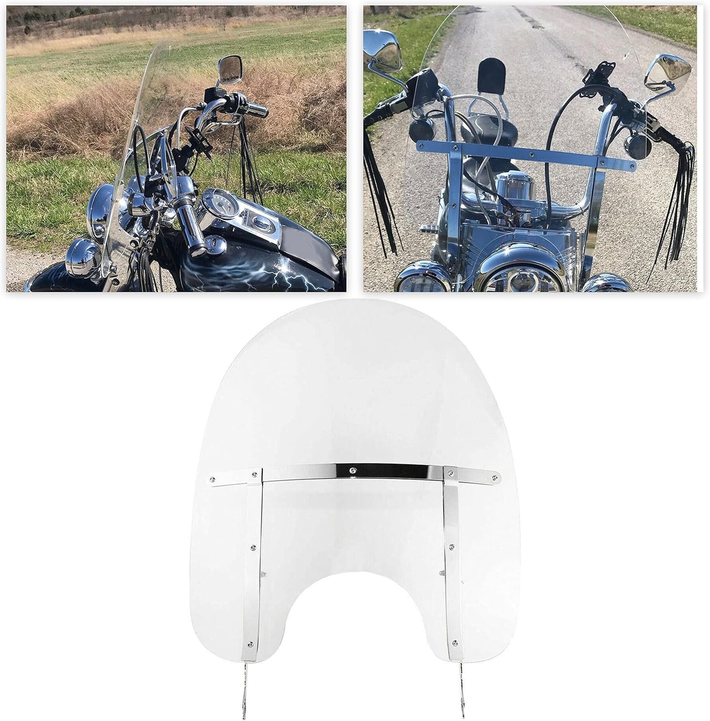Large 26-1/2inches X 23inches Detachable Motorcycle Windscreen Windshield Compatible With 2000-UP Harley Davidson Heritage Softail Classic FatBoy FLS FLST FLSTC FLSTF FLSTFB FLSTN Clear WSD-04
