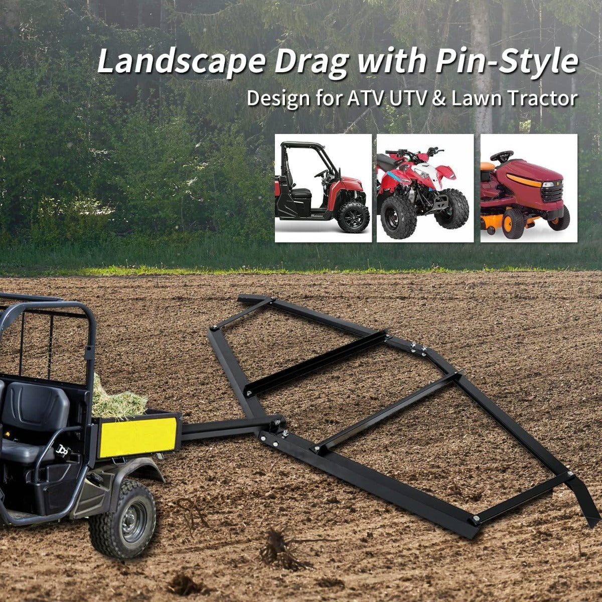 Drag Harrow, 72 Inches Width Heavy Duty Compatible with ATV UTV and Garden Tractor Tow Behind Landscape Drag Driveway Grader with Adjustable Pin-Style Hitch
