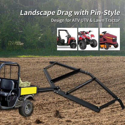 Drag Harrow, 72 Inches Width Heavy Duty Compatible with ATV UTV and Garden Tractor Tow Behind Landscape Drag Driveway Grader with Adjustable Pin-Style Hitch