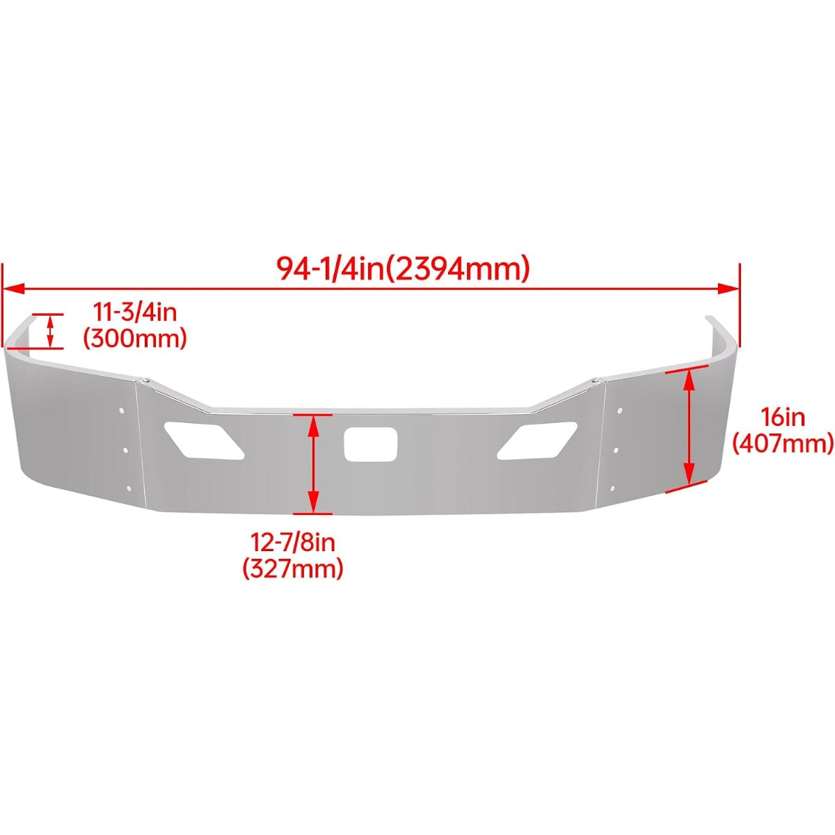 Front Bumper Assembly Compatible with 2011-2022 Kenworth T680 w/Two Tow &Custom Radar Sensor Cut-out w/Brackets 3PCs Steel Chrome Silvery