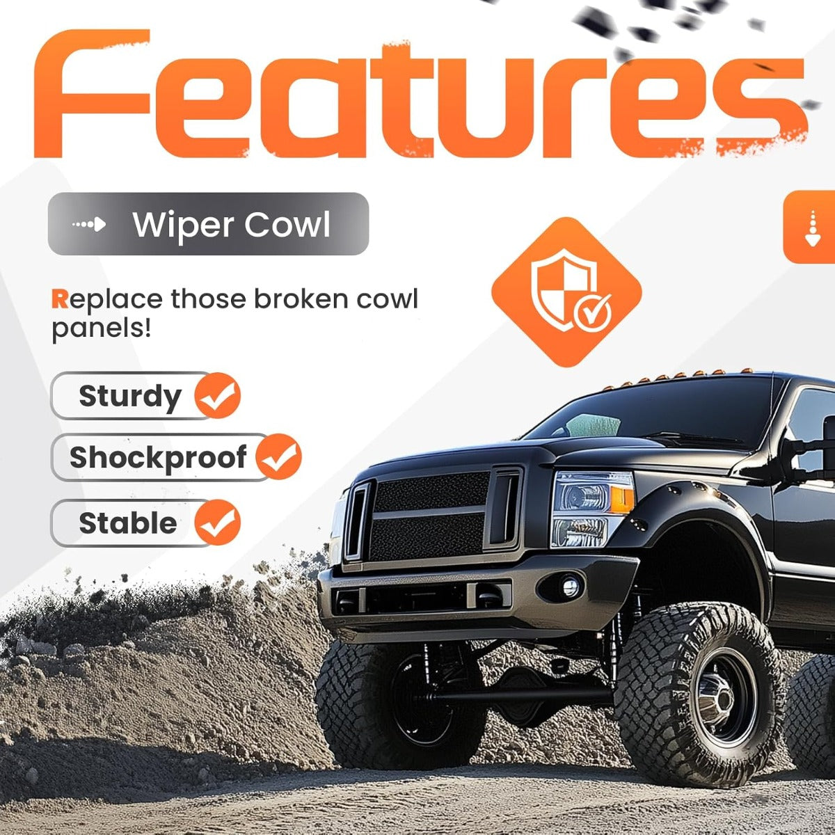 Windshield Wiper Cowl Panel Grille Compatible with 2007-2010 Ford F250 F350 Super Duty Replacement for 7C3Z-25022A69-AA 7C3Z-25022A68-AA Front Window Cover Insert Panel Left&Right