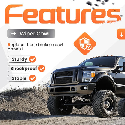 Windshield Wiper Cowl Panel Grille Compatible with 2007-2010 Ford F250 F350 Super Duty Replacement for 7C3Z-25022A69-AA 7C3Z-25022A68-AA Front Window Cover Insert Panel Left&Right