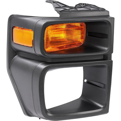 HECASA Right Headlight Bezel w/Turn Signal Light Compatible with 2008-2019 Ford E150/E250/E350 Super Duty Headlamp Cover Door Bezel Trim Yellow Lens Black Bezel Passenger Side