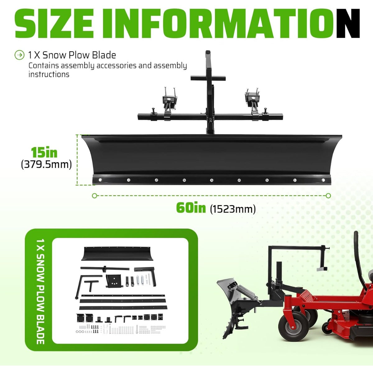 WUTIST 60 In Snow Plow Blade Compatible with Turn Mower Snow Plow 5FT Wide