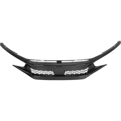 Front Bumper Mesh Grille Compatible with 2019-2021 Honda Civic Type R Style Replacement for 71125-TEY-Y01, 71121-TBA-A51, HO1200241 Glossy Black Hood Mesh Grill w/ 2Pcs Eyebrows ABS Plastic