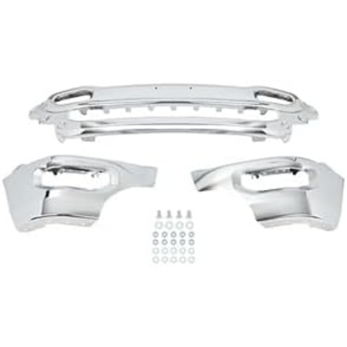 KUAFU Front Bumper Face Bar Compatible with 2019-2024 Dodge Ram 1500 W/Fog Lights & Sensor Holes, Hooks CH1002407, 5ZB88SZ0AD Steel Chrome Silvery Replacement Only 3PCS