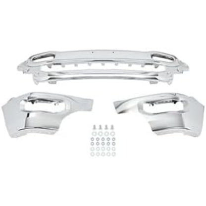 KUAFU Front Bumper Face Bar Compatible with 2019-2024 Dodge Ram 1500 W/Fog Lights & Sensor Holes, Hooks CH1002407, 5ZB88SZ0AD Steel Chrome Silvery Replacement Only 3PCS