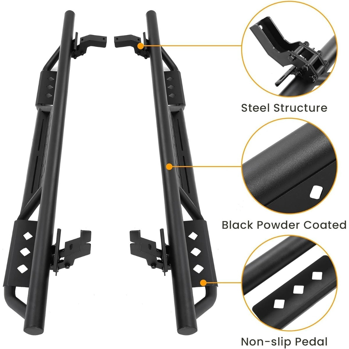 Running Boards Drop Side Step Compatible with 2021-2025 Ford Bronco 4-Door Models Heavy Duty Black Tube Rock Slider Rails Step Bars