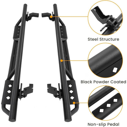 Running Boards Drop Side Step Compatible with 2021-2025 Ford Bronco 4-Door Models Heavy Duty Black Tube Rock Slider Rails Step Bars