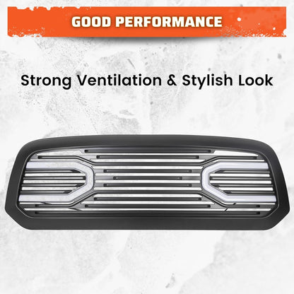 Front Grill Compatible With 2015-2018 Dodge RAM 1500 2019-2021 Ram 1500 Classic(Black W/Light) Big Horn Bumper Grille Replacement Shell