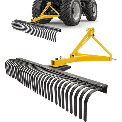 60In Landscape Rake, 3 Point Rake, 360 Rotation Compatible with Category 1, Cat1 Tractors Tow-Behind Garden Tool for Garden, Farm, Clearing Brush, Raking Arenas 2 Package Yellow