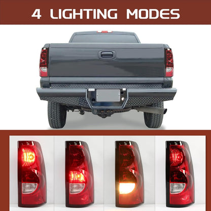 HECASA Tail Lights Compatible with 2003-2006 Chevy Silverado 1500 2500 3500 & 2007 Classic Body Rear Lamp Set w/Bulb and Harness Replacement for GM2800174 GM2801174 (Red/Clear Lens + Chrome Housing)