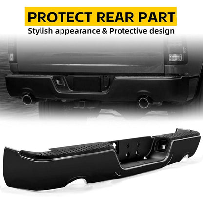 Rear Step Bumper Assembly Compatible with 2009-2022 Dodge RAM 1500 W/Dual & license lamp W/O Sensor Holes Replacement For CH1103123 Two Packages LYAM-364S-2A+LYAM-364S-2B