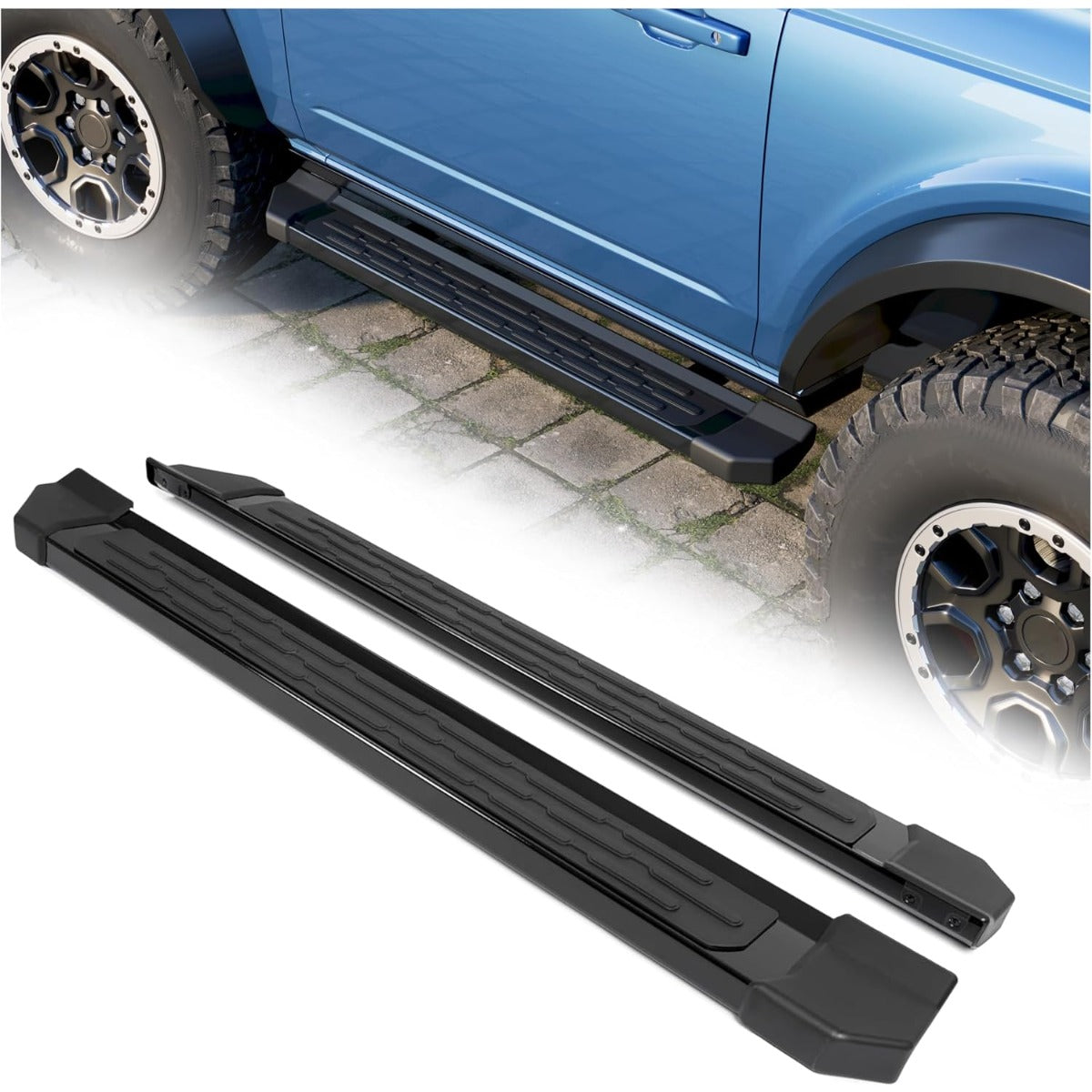 Running Boards Compatible with 2021-2024 Ford Bronco 2 Door Powder Coated Side Step Aluminum Nerf Bars
