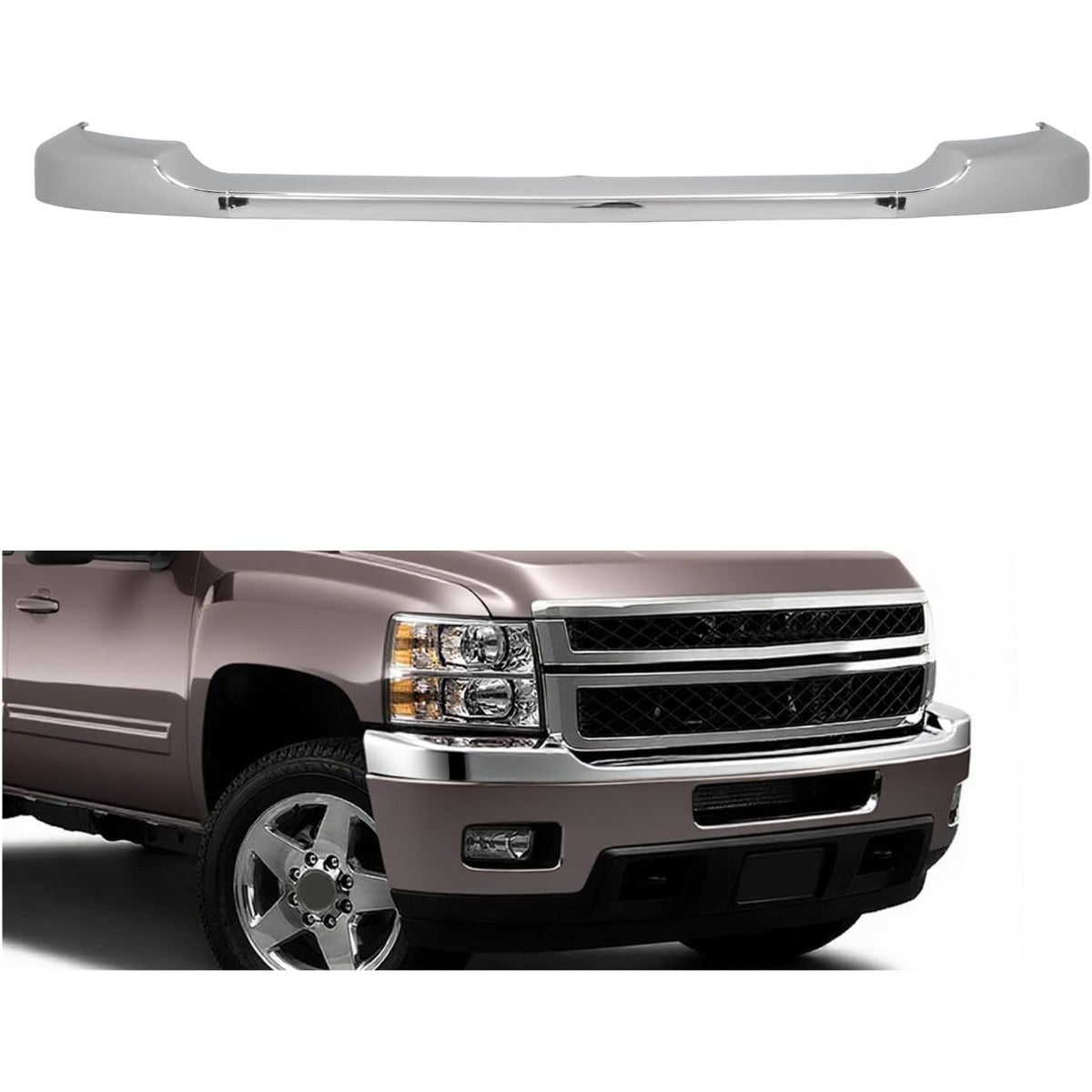 KUAFU Front Bumper Cover Upper Trim Cap Compatible with 2011-2014 Chevy Chevrolet Silverado 2500 3500 HD GM1014106, 25883355 ABS Plastic Chrome Replacement Only 3PCS-Silvery