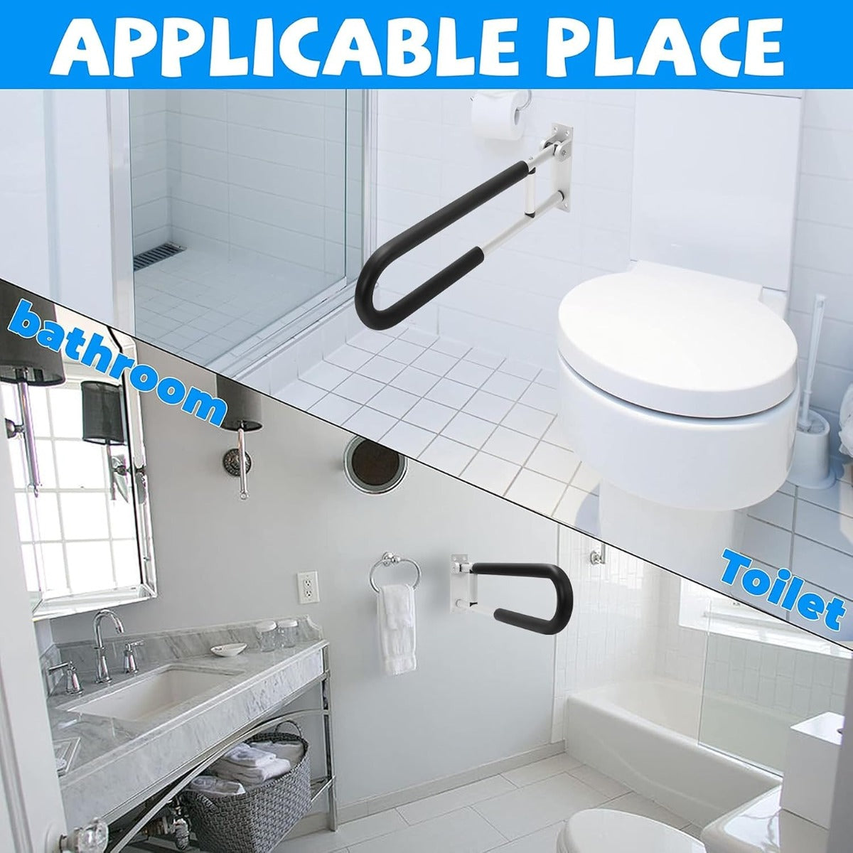 HECASA Toilet Grab Bar 23.6 Inch Flip Up Handicap Grab Bars Rails Folding Support for Elderly Disabled Pregnant Woman Bathroom Shower Safety Toilet Safety Rail