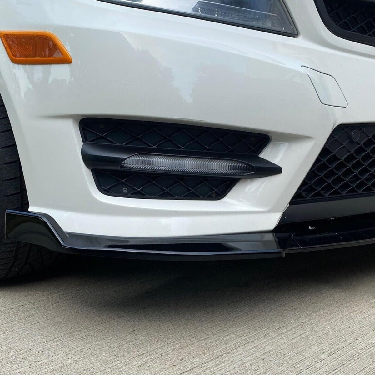 KUAFU 3Pcs Front Bumper Lip Splitter Compatible with 2012-2014 Mercedes Benz W204 C180 C200 C220 C250 C300 Sport Models Under Chin Spoiler Air Dam (Black)