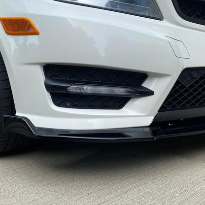 KUAFU 3Pcs Front Bumper Lip Splitter Compatible with 2012-2014 Mercedes Benz W204 C180 C200 C220 C250 C300 Sport Models Under Chin Spoiler Air Dam (Black)