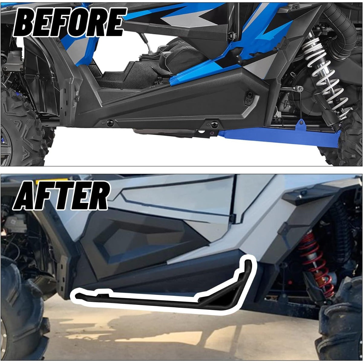 Black Nerf Bars Rock Sliders Compatible with 2014-2023 Polaris RZR XP 1000/ Turbo/Turbo S, RZR 900/900 XC/S 900/ S 1000 (2 Doors) Left & Right Side Steps - 2 Seater