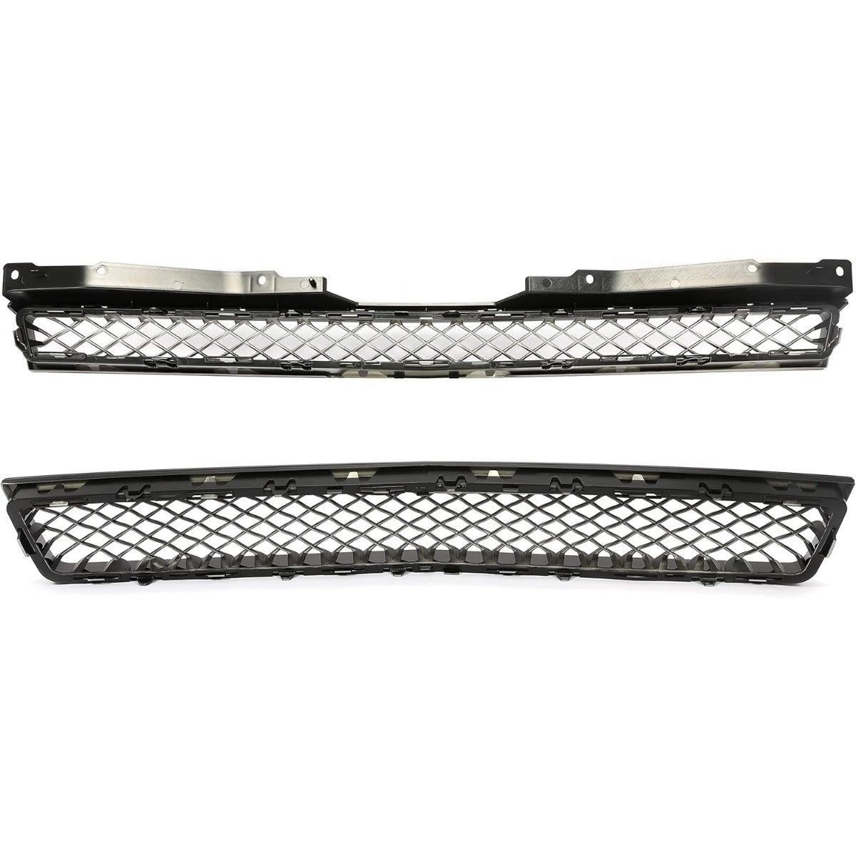 Upper & Lower Mesh Grille Compatible with 2007-2014 Chevy Chevrolet Avalanche Tahoe Suburban 1500 2500 Replacement for GM1200591 GM1200596 GM1200563 GM1200590 GM1200609 - Painted Black