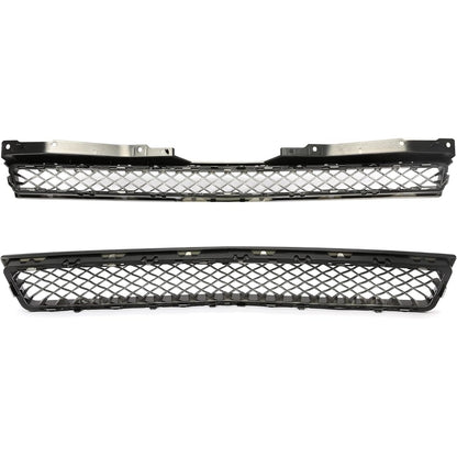 Upper & Lower Mesh Grille Compatible with 2007-2014 Chevy Chevrolet Avalanche Tahoe Suburban 1500 2500 Replacement for GM1200591 GM1200596 GM1200563 GM1200590 GM1200609 - Painted Black
