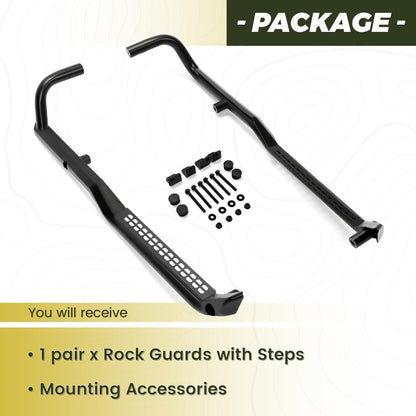 Kojem Rock Guards Sliders Side Steps Compatible with 2018-2025 Polaris Ranger 1000/ XP 1000, 2018-2023 Polaris Ranger XP, 2019-2022 PRO XD Nerf Bars W/Boot Scraper 2882530
