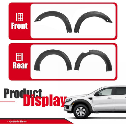 6.1' Beds Fender Flares Compatible with 2019-2023 Ford Ranger Pocket Rivet Fender Flares Plastic(PP) Textured Black 4 Pcs