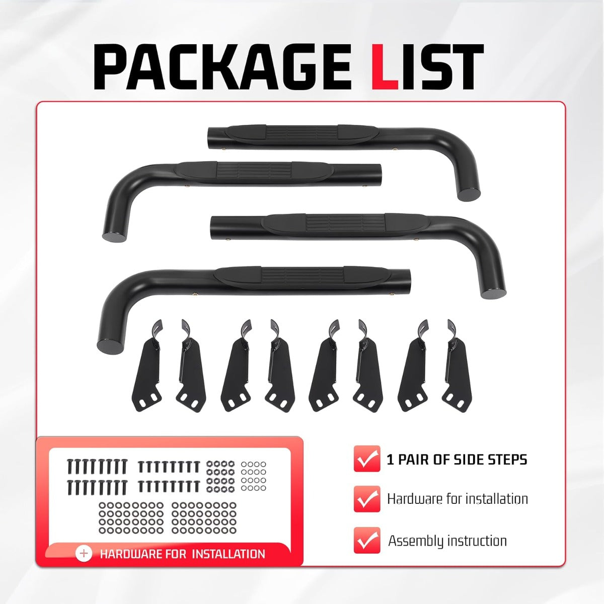 ALMULOO Side Step Compatible with 2003-2010 Hummer H2 / H2 SUT | Running Boards Step Bars Steel+409 Stainless Steel+Plastic Powder Coated Black