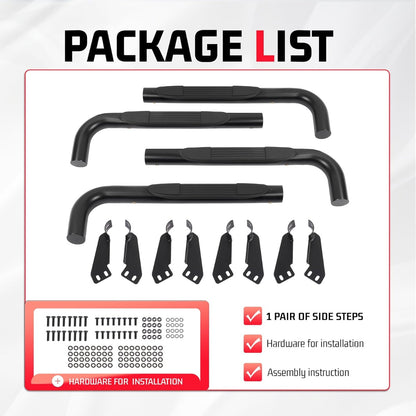 ALMULOO Side Step Compatible with 2003-2010 Hummer H2 / H2 SUT | Running Boards Step Bars Steel+409 Stainless Steel+Plastic Powder Coated Black