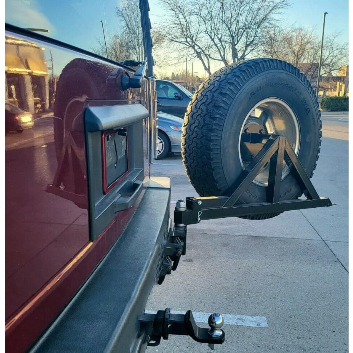 Spare Tire Carrier Mount Compatible with Hummer H2 with Rear License Plate Relocating Kit w/Light Black